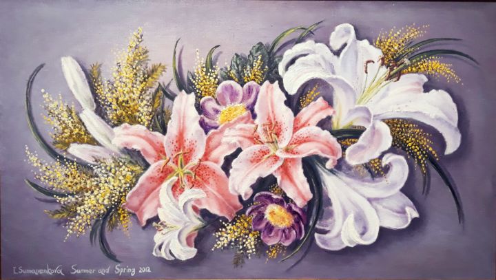 Картина под названием "Summer and Spring.…" - Irina Sumanenkova, Подлинное произведение искусства, Масло Установлен на Дерев…