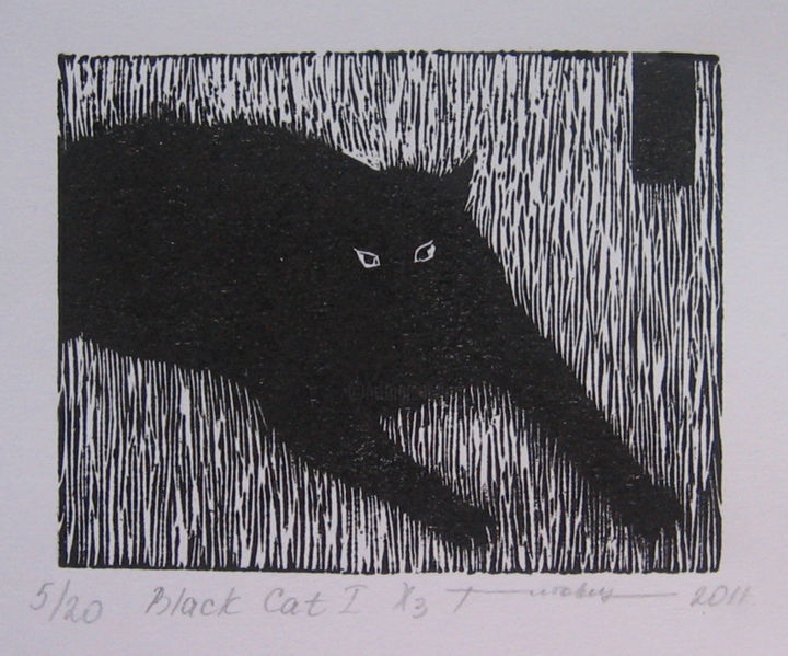 Painting titled "Black cat I" by Irina Titovets, Original Artwork