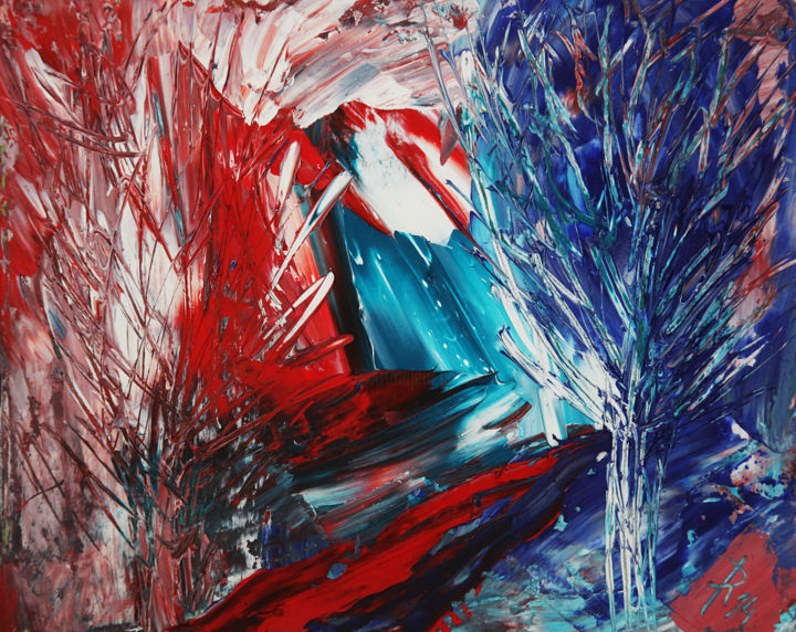 Картина под названием "Ice and Fire" - Irina Tuzhilina, Подлинное произведение искусства, Масло
