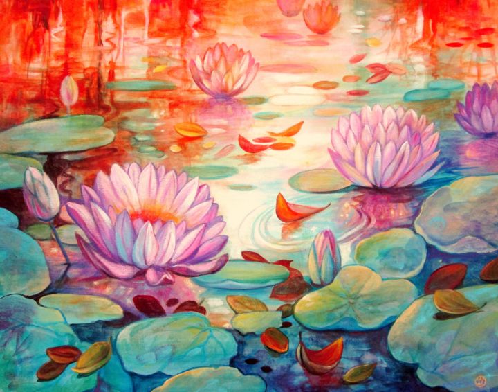 Painting titled "Lily Pond" by Irina Velman, Original Artwork, Acrylic