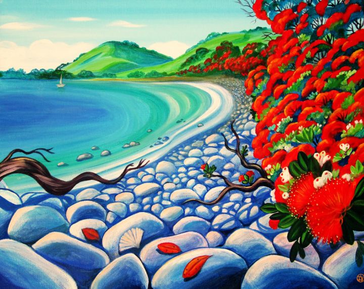 Malarstwo zatytułowany „Pohutukawa Coast” autorstwa Irina Velman, Oryginalna praca, Akryl