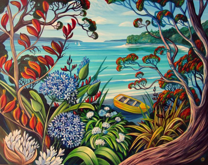Painting titled "Snells Beach" by Irina Velman, Original Art, Acrylic