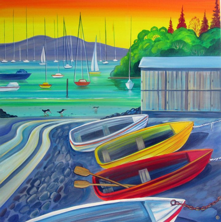 Pintura intitulada "sandspit-harbour-2.…" por Irina Velman, Obras de arte originais