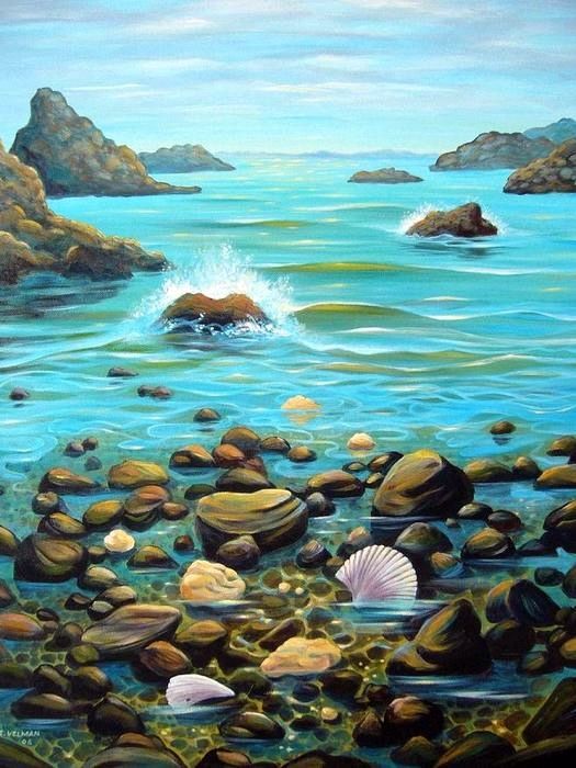 Картина под названием "Coromandel Shore" - Irina Velman, Подлинное произведение искусства, Акрил
