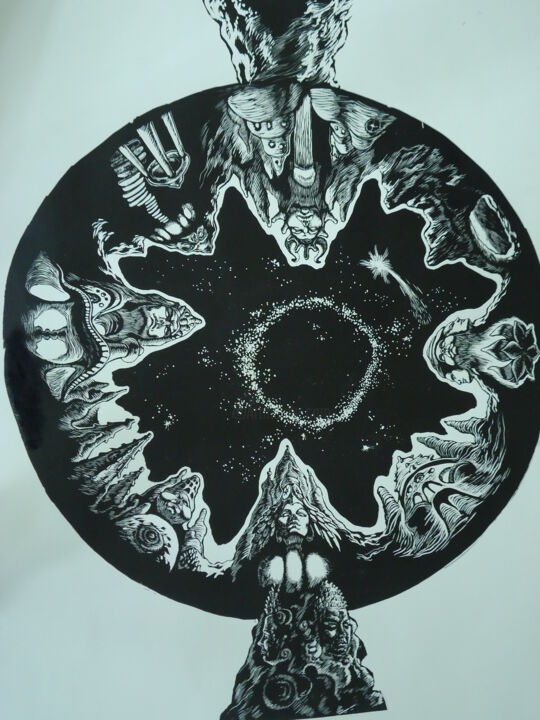 Incisioni, stampe intitolato "The Ring" da Irina Venelinova Karaivanova, Opera d'arte originale, Incisioni su linoleum