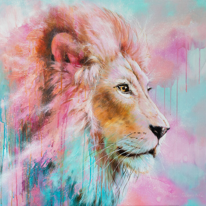 Картина под названием "Pink Leo" - Ira Volkova, Подлинное произведение искусства, Масло
