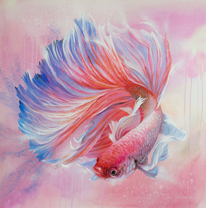 Картина под названием "Cockerel fish" - Ira Volkova, Подлинное произведение искусства, Масло