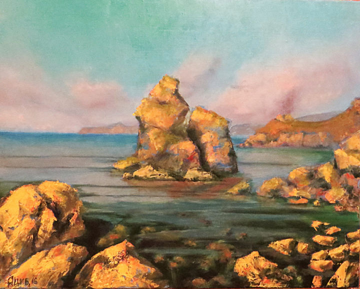 Painting titled "Морской пейзаж" by Irina Iatsiv, Original Artwork, Oil
