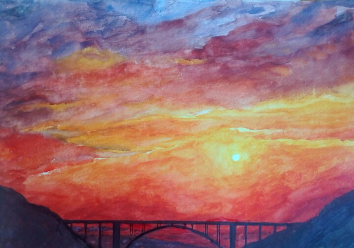 Картина под названием "Sunset.jpg" - Irina Zaitseva, Подлинное произведение искусства, Акварель