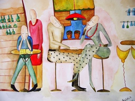 Peinture intitulée "Coffee Chat" par Irina Basalik El Houri, Œuvre d'art originale