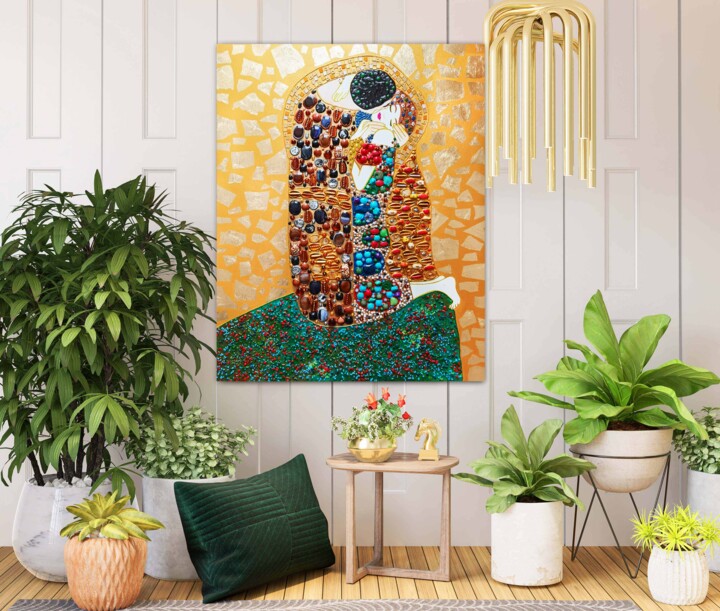 The Kiss Klimt - Gemstones And Mosaic Wa, Painting by Irina Bast