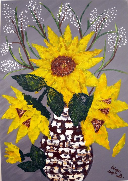 Painting titled "Sunflowers" by Irina Bbota, Original Artwork, Acrylic Mounted on Wood Stretcher frame
