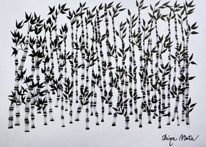 Drawing titled "Bamboo forest ink p…" by Irina Bbota, Original Artwork, Gel pen