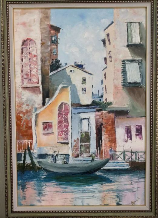 Painting titled "Venice" by Irina Beiu, Original Artwork, Oil Mounted on Wood Stretcher frame