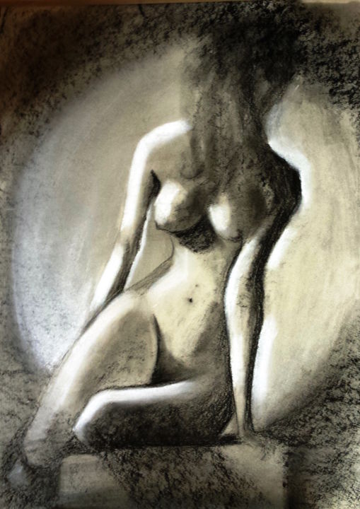 Drawing titled "NU graphique" by Irinele, Original Artwork, Charcoal