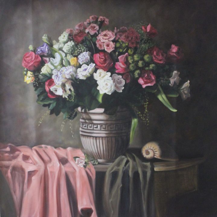 Schilderij getiteld "FESTIVE COMPOSITION" door Irina Flowers, Origineel Kunstwerk, Olie