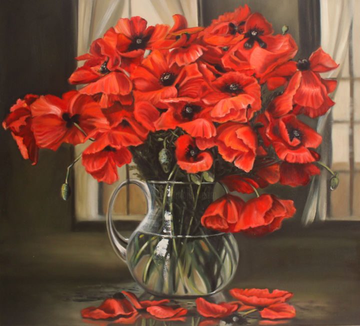 Painting titled "FIRE FLOWERS" by Irina Flowers, Original Artwork, Oil