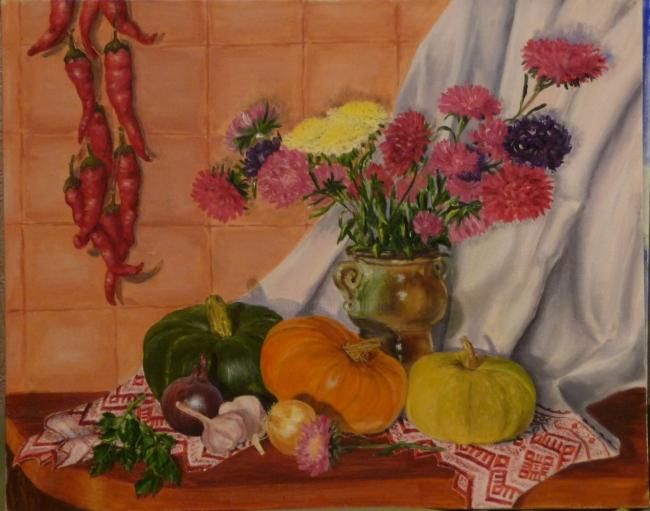 Картина под названием "Тыковки (Результат…" - Ирина Крючкова, Подлинное произведение искусства, Масло