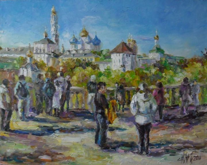 Картина под названием "Туристы. Сергиев По…" - Irene Kruglov, Подлинное произведение искусства, Масло