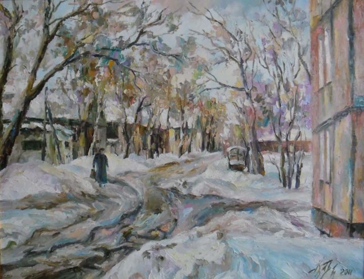 Картина под названием "Улица Рабочая. Улья…" - Irene Kruglov, Подлинное произведение искусства, Масло