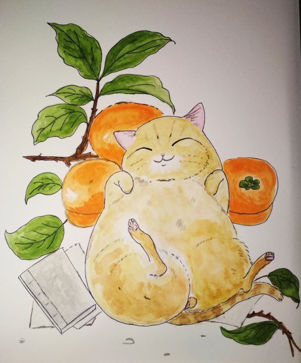 Dessin intitulée "Ленивый кот" par Irina Prashcharuk, Œuvre d'art originale, Aquarelle