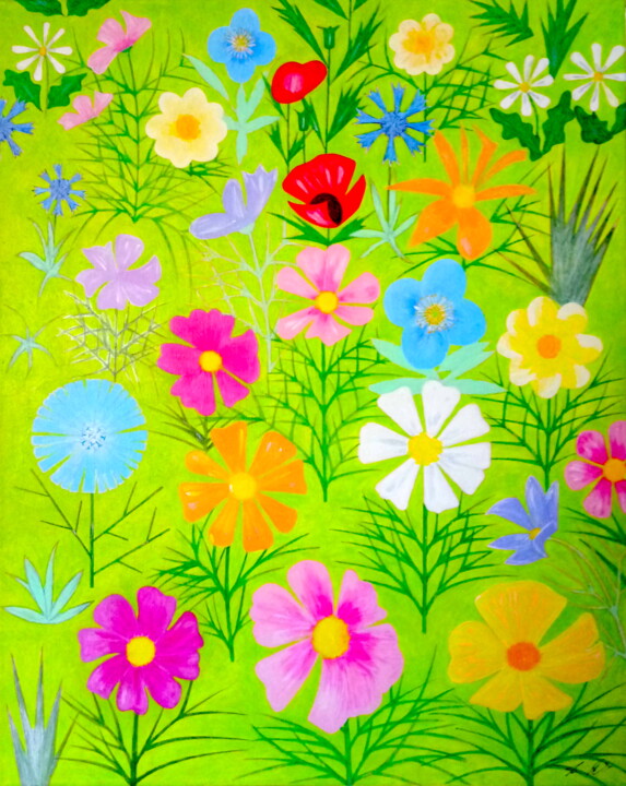 Schilderij getiteld "Field of Flowers" door Irina Rabeja, Origineel Kunstwerk, Acryl