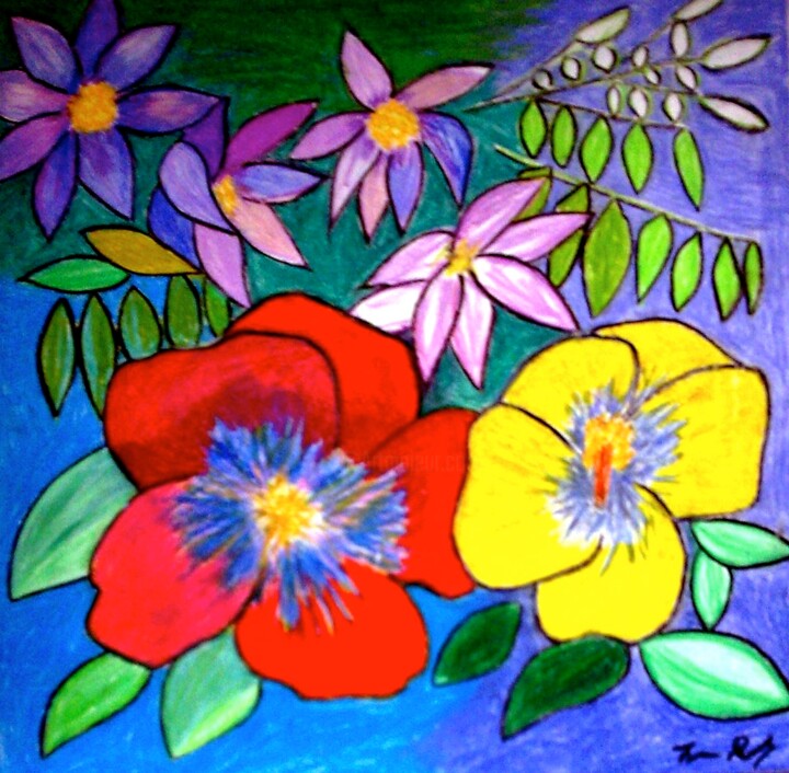 Malerei mit dem Titel "Blumes" von Irina Rabeja, Original-Kunstwerk, Pastell
