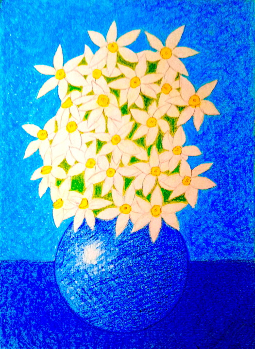 Painting titled "White Daffodils in…" by Irina Rabeja, Original Artwork, Pastel