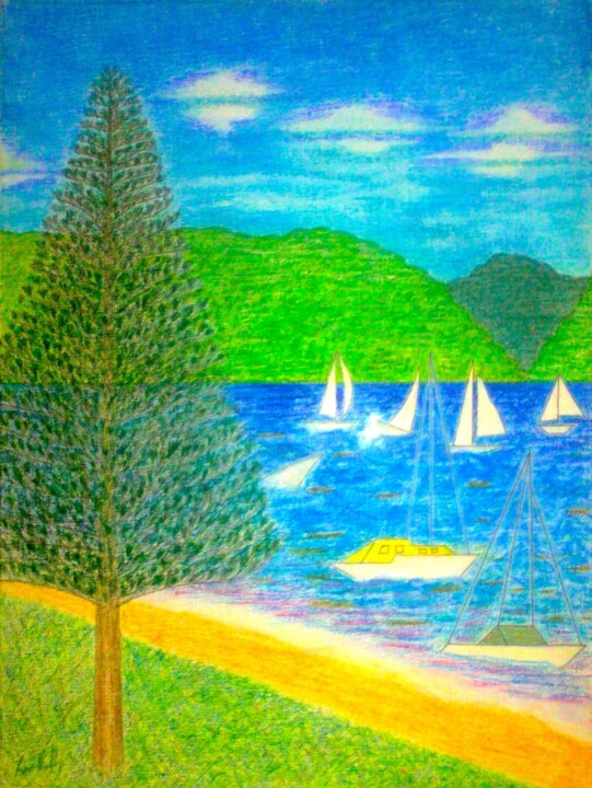 Painting titled "Snapperman Beach" by Irina Rabeja, Original Artwork, Pastel Mounted on Wood Stretcher frame