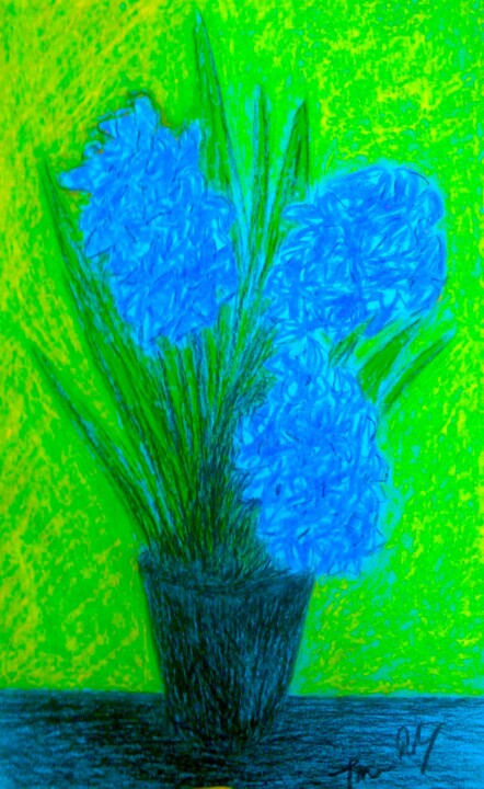 Peinture intitulée "Hyacinths in Black…" par Irina Rabeja, Œuvre d'art originale, Pastel