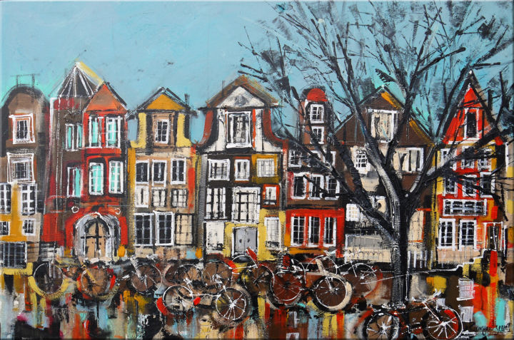 Pittura intitolato "Autumn In Amsterdam" da Irina Rumyantseva, Opera d'arte originale, Acrilico