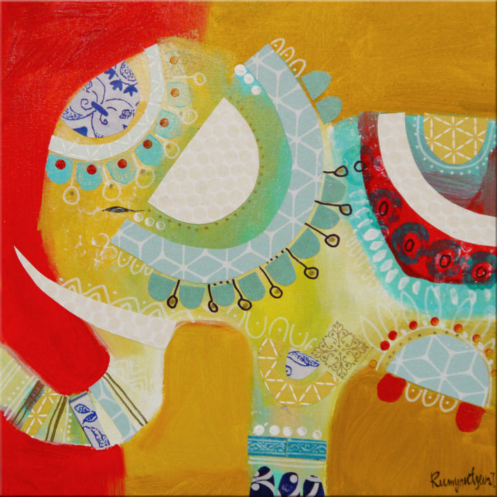 Painting titled "Indian Elephant" by Irina Rumyantseva, Original Artwork, Acrylic