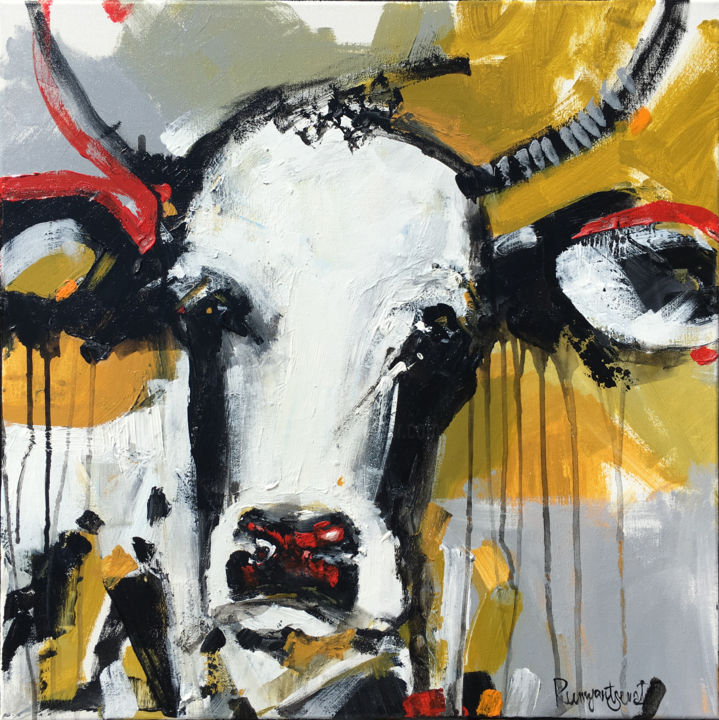 Painting titled "Cow C01N04" by Irina Rumyantseva, Original Artwork, Acrylic