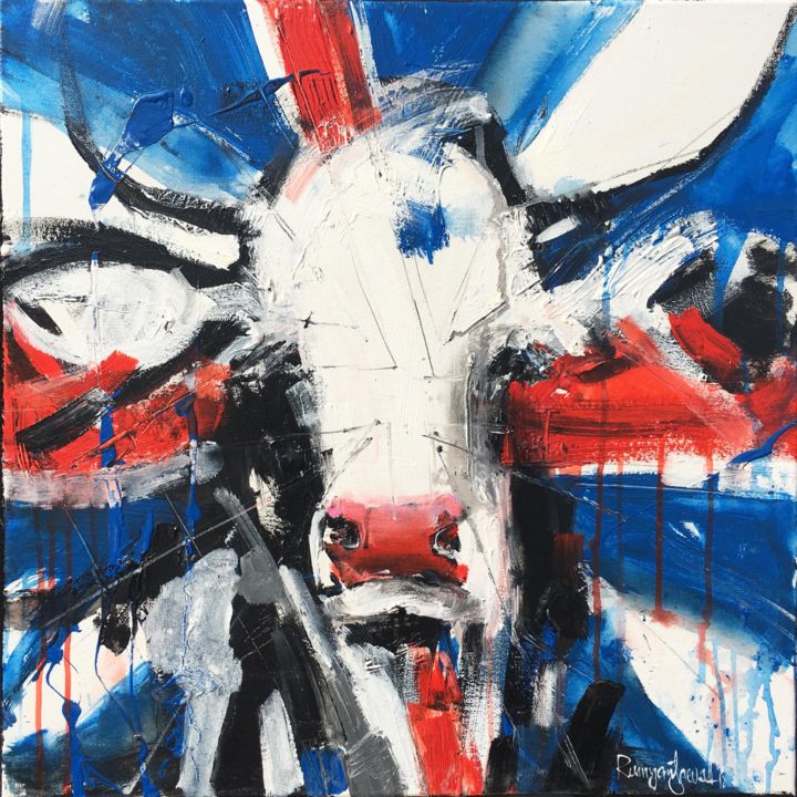 Painting titled "Brit Cow" by Irina Rumyantseva, Original Artwork, Acrylic