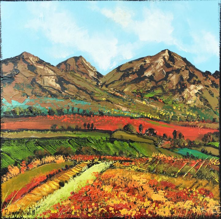 Painting titled "Mountainside Pastur…" by Irina Rumyantseva, Original Artwork, Acrylic