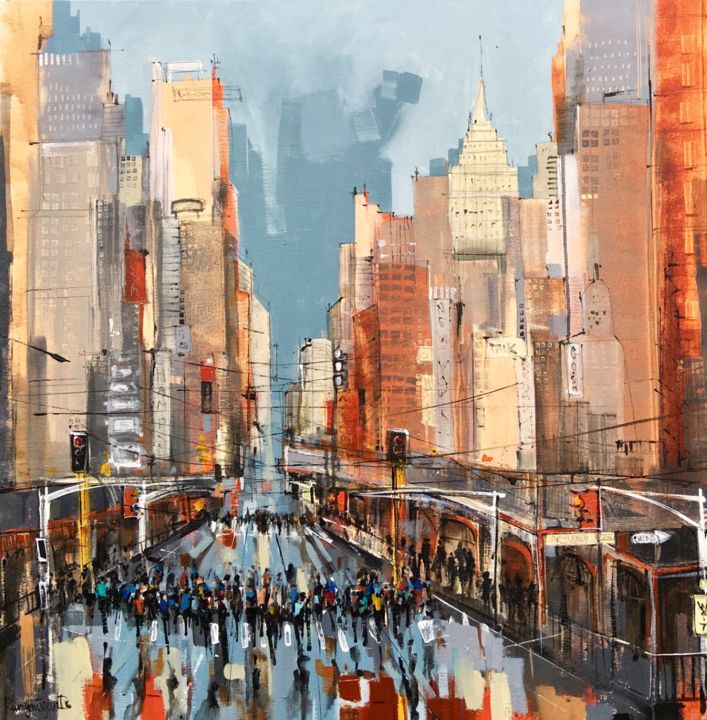 Painting titled "New York Bustle" by Irina Rumyantseva, Original Artwork, Acrylic