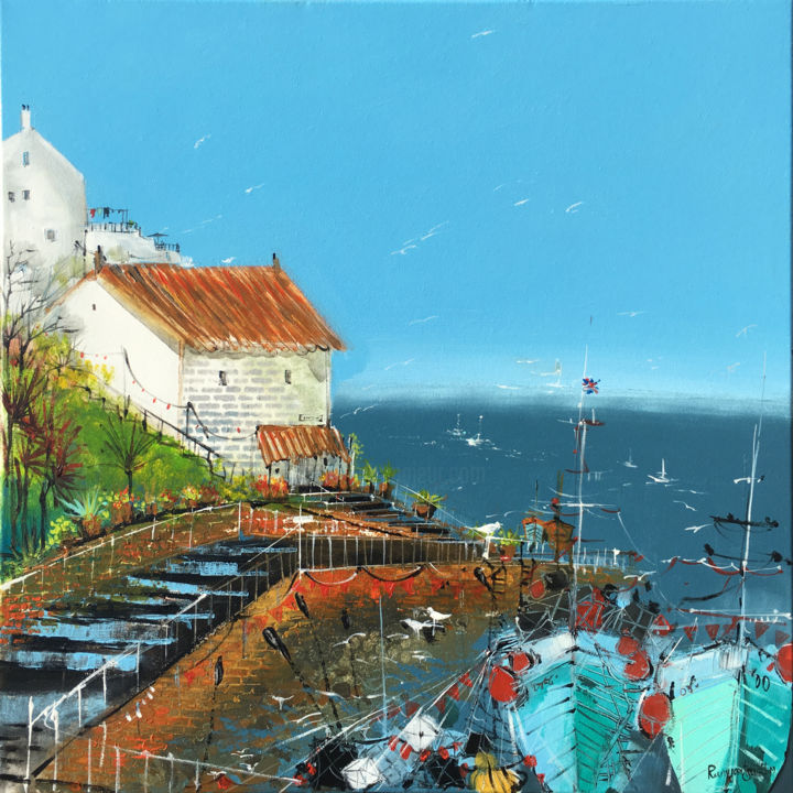 Peinture intitulée "Cornwall Sunny Harb…" par Irina Rumyantseva, Œuvre d'art originale, Acrylique