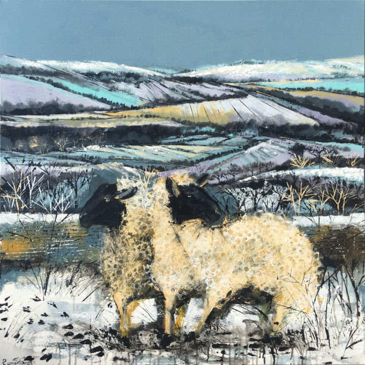 Painting titled "Sheep In The Countr…" by Irina Rumyantseva, Original Artwork, Acrylic