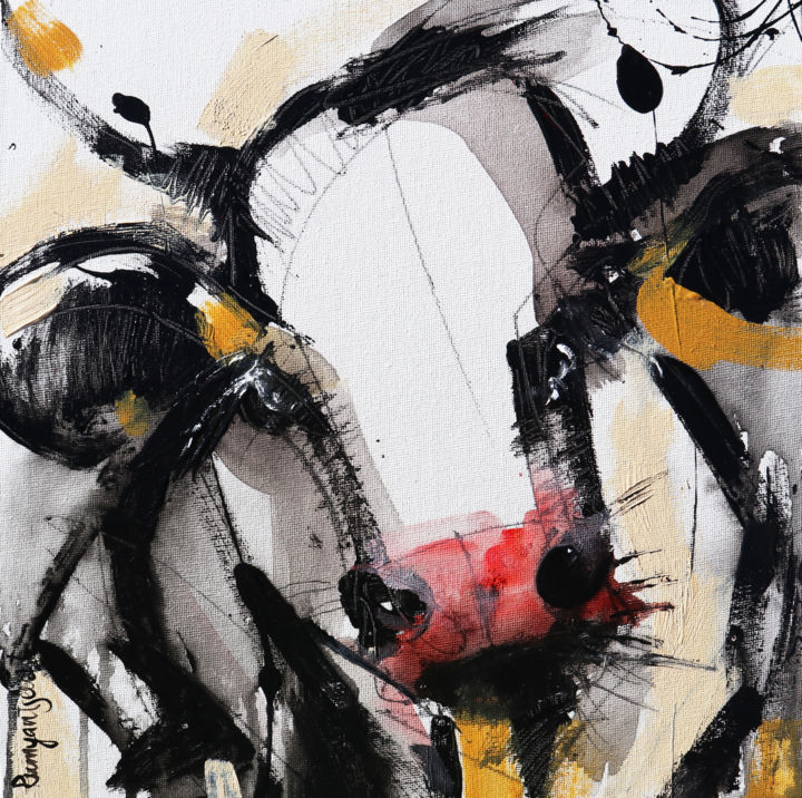 Painting titled "Curious Cow 8" by Irina Rumyantseva, Original Artwork, Acrylic