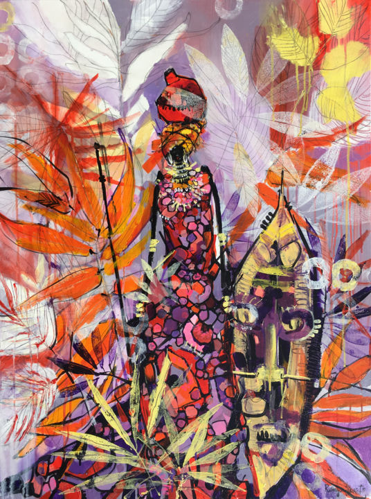 「Spirit Of Africa」というタイトルの絵画 Irina Rumyantsevaによって, オリジナルのアートワーク, アクリル ウッドストレッチャーフレームにマウント