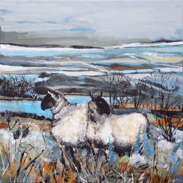Malerei mit dem Titel "Sheep In The Countr…" von Irina Rumyantseva, Original-Kunstwerk, Acryl Auf Keilrahmen aus Holz montie…