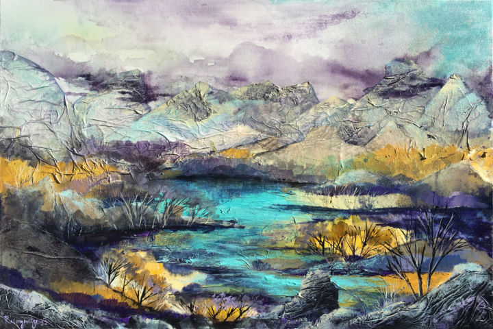 Painting titled "Natural Landscape" by Irina Rumyantseva, Original Artwork, Acrylic Mounted on Wood Stretcher frame