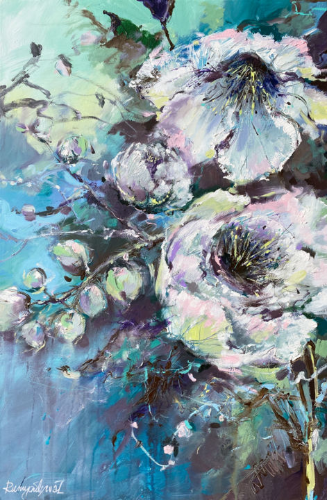 Peinture intitulée "Flowers In The Midd…" par Irina Rumyantseva, Œuvre d'art originale, Acrylique Monté sur Châssis en bois