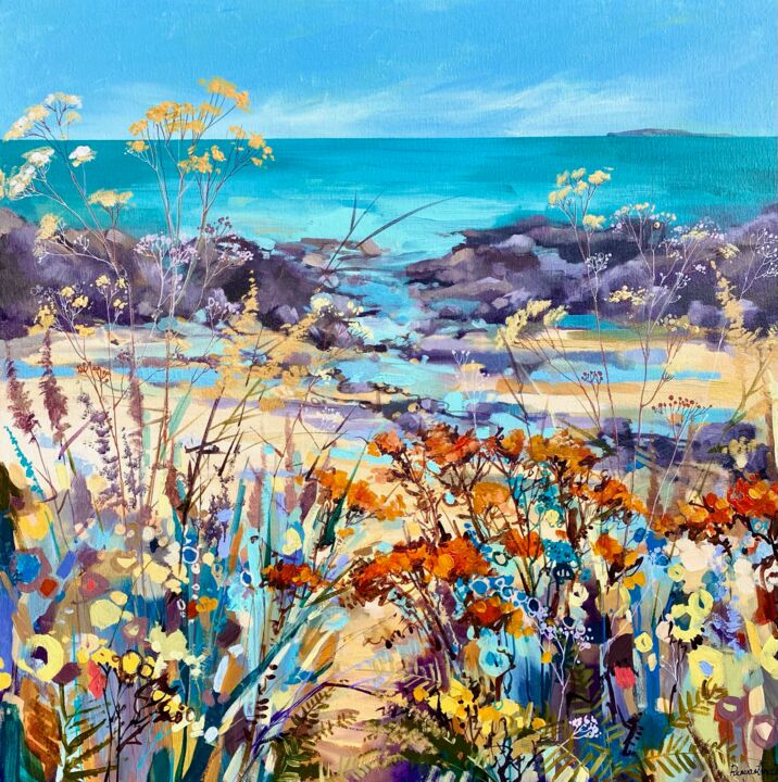 Painting titled "Cornwall Sunny Coas…" by Irina Rumyantseva, Original Artwork, Acrylic Mounted on Wood Stretcher frame