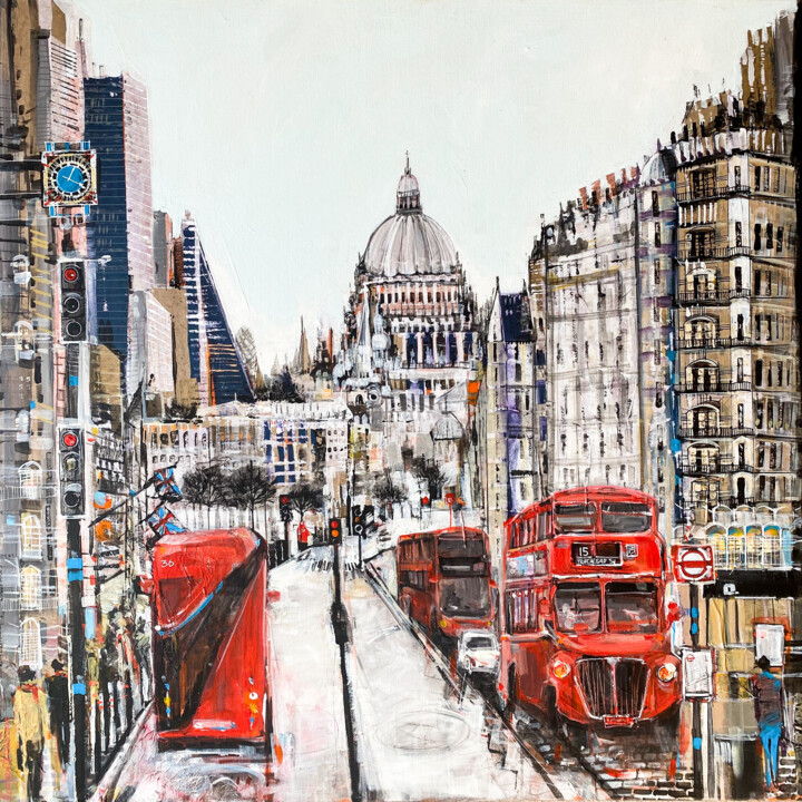 Painting titled "London - Route To S…" by Irina Rumyantseva, Original Artwork, Acrylic Mounted on Wood Stretcher frame