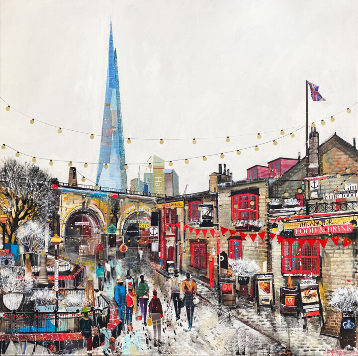 Painting titled "London - Park Street" by Irina Rumyantseva, Original Artwork, Acrylic Mounted on Wood Stretcher frame