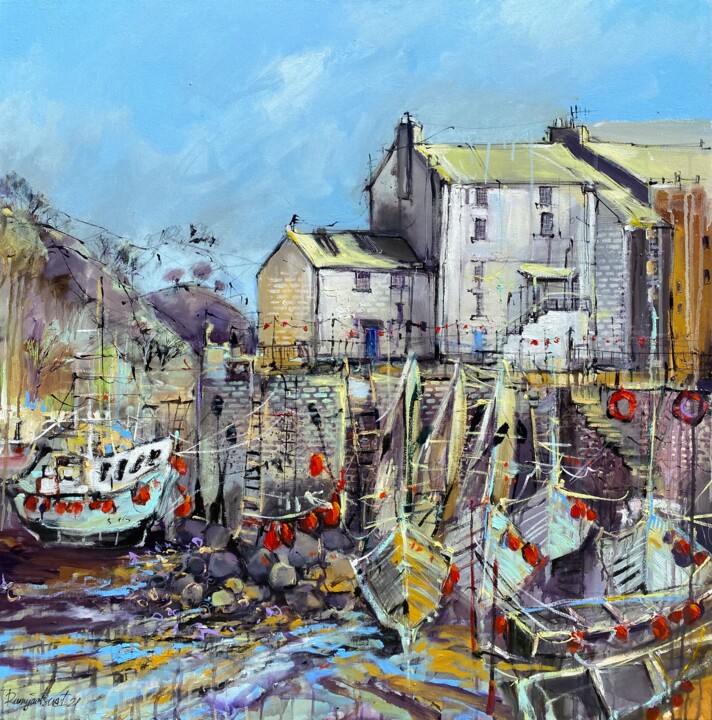 Painting titled "Polperro" by Irina Rumyantseva, Original Artwork, Acrylic Mounted on Wood Stretcher frame