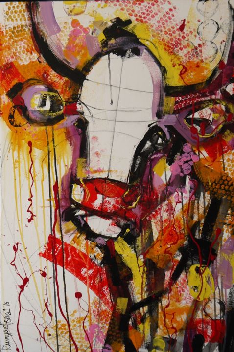 Malerei mit dem Titel "Cow With Attitude" von Irina Rumyantseva, Original-Kunstwerk, Acryl