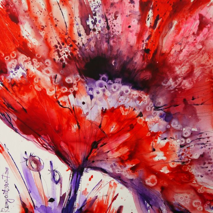 Painting titled "Red Poppy Blossom 2" by Irina Rumyantseva, Original Artwork, Acrylic