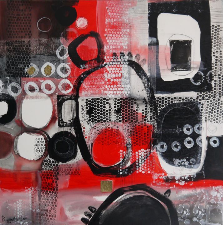 Painting titled "Red Abstract Collage" by Irina Rumyantseva, Original Artwork, Acrylic